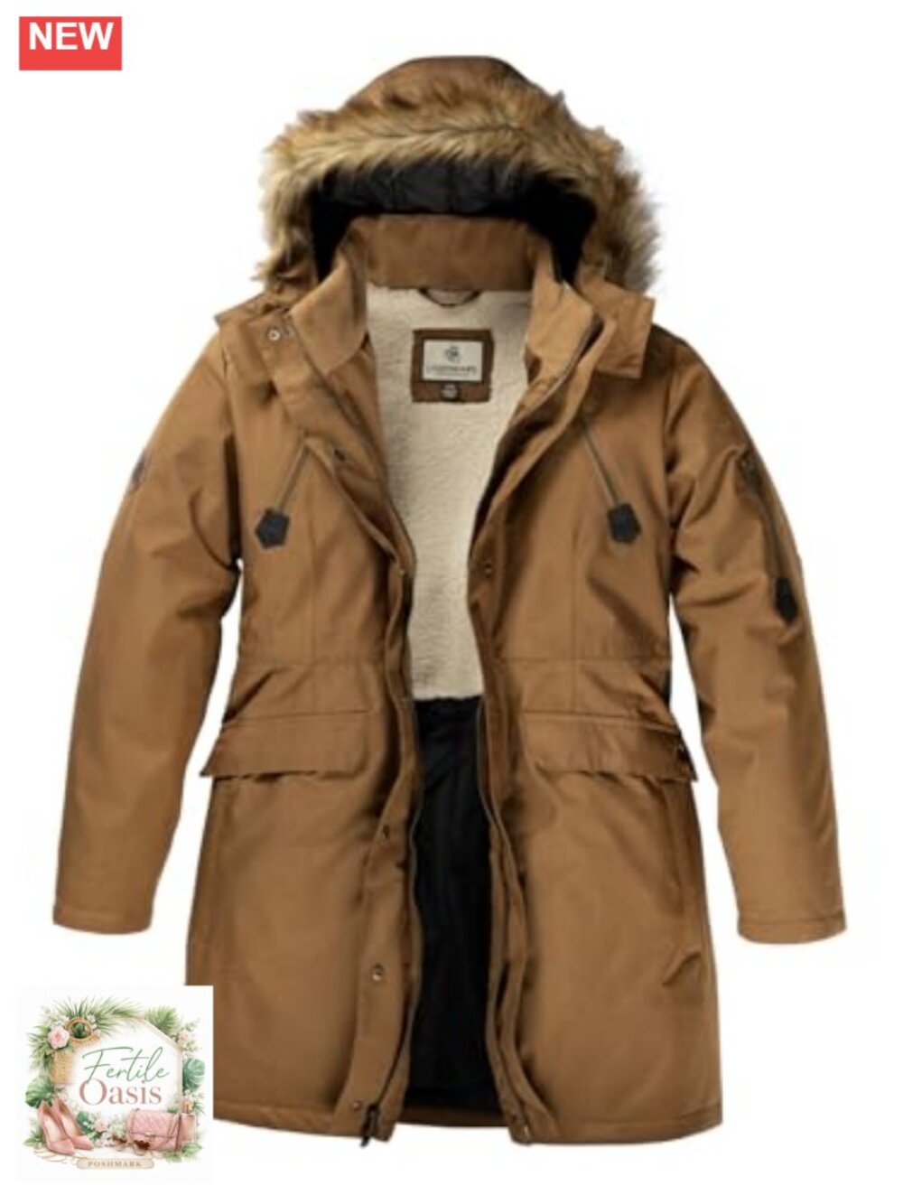 Women's Faux Fur Hooded Parka Coat Water Resistant Insulated Sherpa Lined